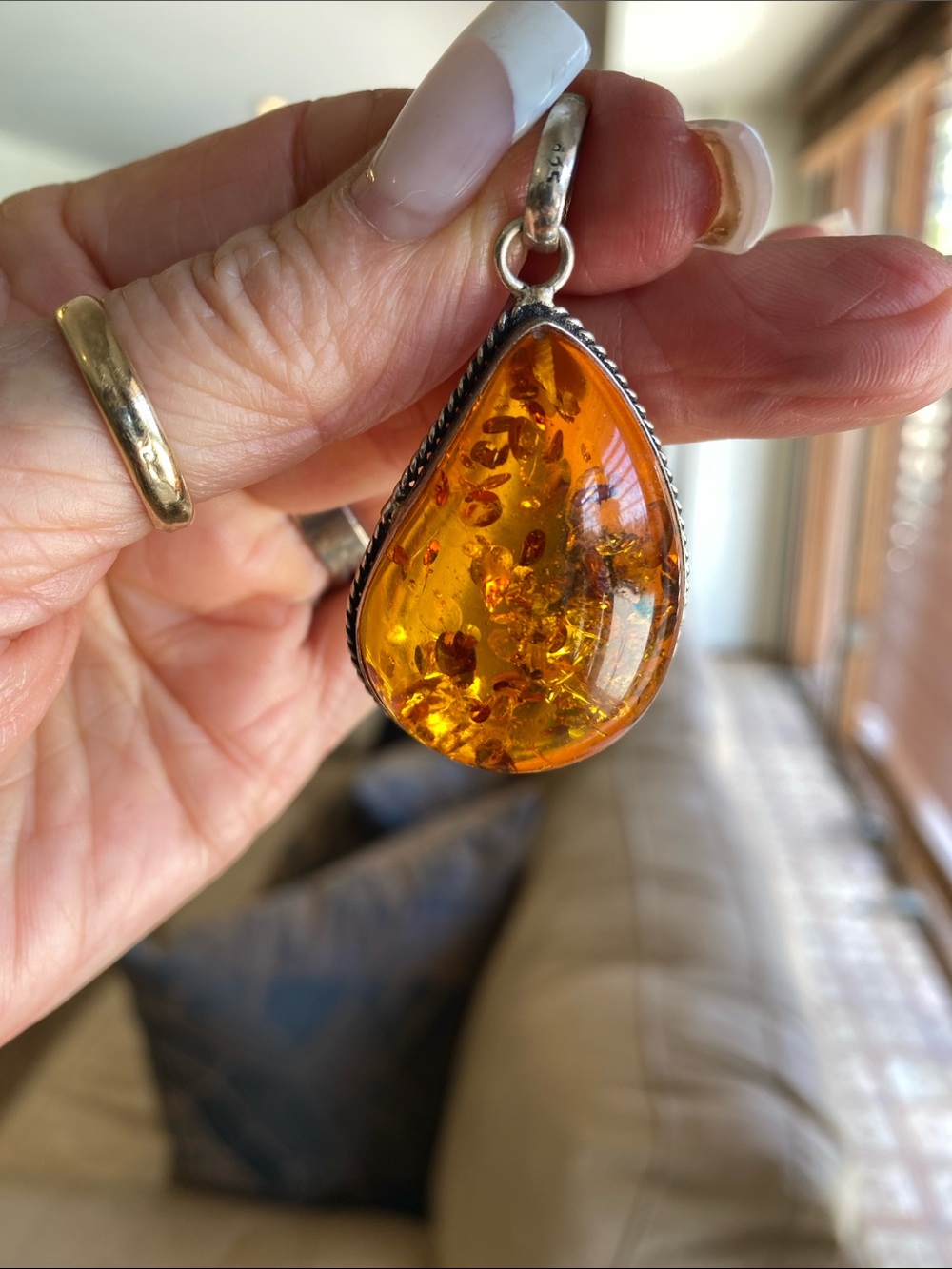 Teardrop Amber Pendant Silver Bail - Honey Amber
